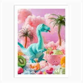 Toy Dinosaur With A Smoothie & Fruits 2 Art Print