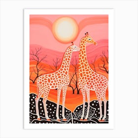 Two Giraffes Looking Into The Distance Art Print