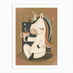 Unicorn Drinking A Coffee Mocha Muted Pastels Art Print