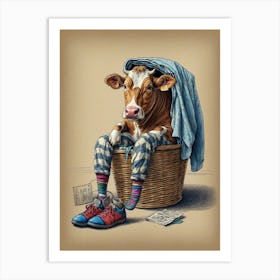 Cow In A Basket Art Print