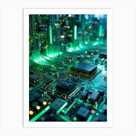 Abstract Concept Of A Cyberspace Landscape Motherboard Serving As Glowing Landscape Chips Function (3) Art Print