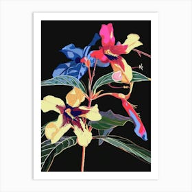 Neon Flowers On Black Impatiens 3 Art Print