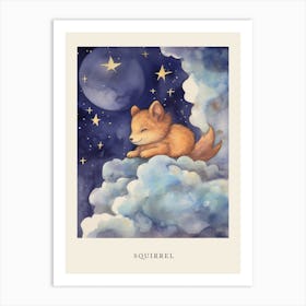 Baby Squirrel 3 Sleeping In The Clouds Nursery Poster Art Print