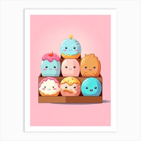 Kawaii Cute Donuts Box Art Print