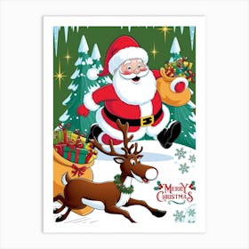 Christmas Santa and Rudolf Art Print