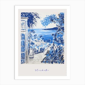 Marbella Spain Mediterranean Blue Drawing Poster Art Print