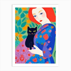 Woman With A Cat Art Print