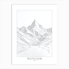 Mount Cook Usa Line Drawing 8 Poster Art Print