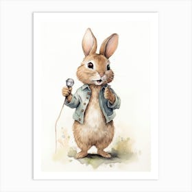 Bunny Singing Rabbit Prints Watercolour 1 Art Print