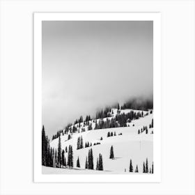 Flaine, France Black And White Skiing Poster Art Print