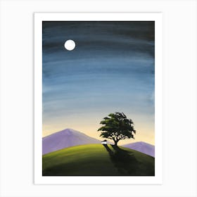 Lone Tree At Night Art Print