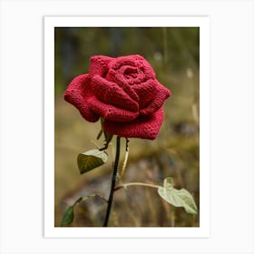 Red Rose Knitted In Crochet 4 Art Print