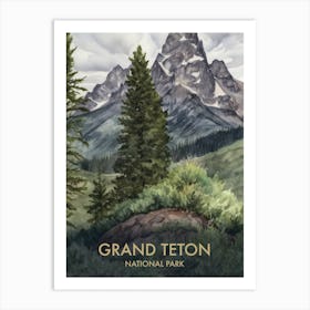 Grand Teton National Park Watercolour Vintage Travel Poster 3 Art Print