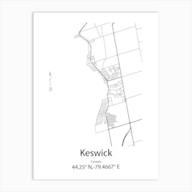 Keswick,Canada Minimalist Map Art Print