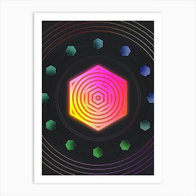 Neon Geometric Glyph in Pink and Yellow Circle Array on Black n.0063 Art Print