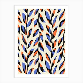 Climbing Paper Cut Leafy Vine - Blue, Orange, Cream, Black Art Print