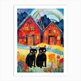 Two Black Cats In The Garden Of 2 Barns Art Print