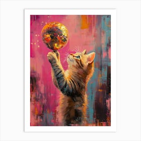 Cat With Disco Ball 1 Art Print