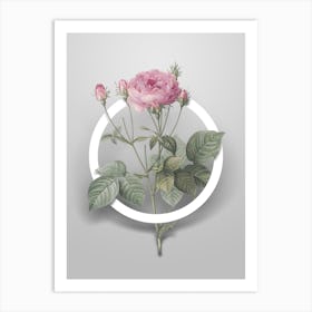 Vintage Pink French Roses Minimalist Botanical Geometric Circle on Soft Gray n.0366 Art Print