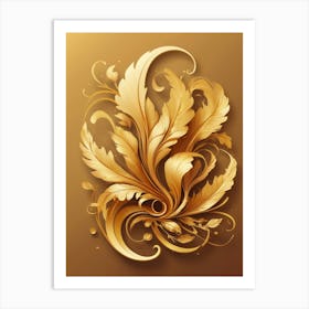 Golden Leaves On A Brown Background Art Print