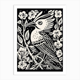 B&W Bird Linocut Hoopoe 3 Art Print