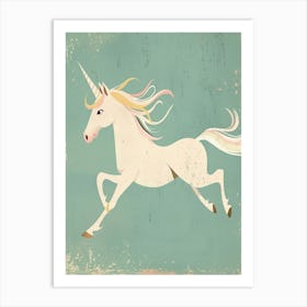 Pastel Unicorn Blue Background 2 Art Print