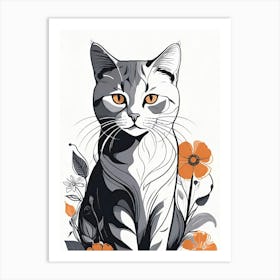 Cat In Flowers Art Print