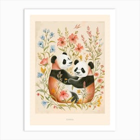 Folksy Floral Animal Drawing Panda 3 Poster Art Print