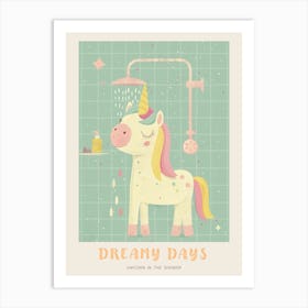 Pastel Unicorn Storybook Style In The Shower 1 Poster Art Print