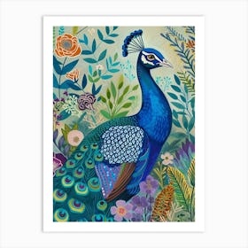 Folk Colourful Peacock 3 Art Print