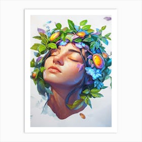 Woman With Flowers On Her Head 12 Art Print