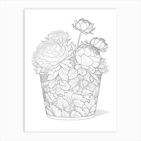 Container Of Peonies In Garden 3 Drawing Art Print