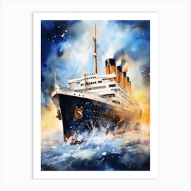 Titanic Ship Watercolour Painting 4 Art Print