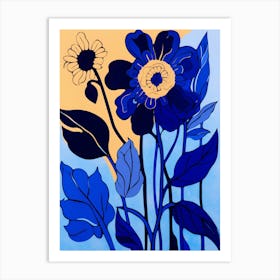 Blue Flower Illustration Sunflower 2 Art Print