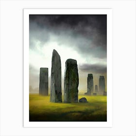 Stonehenge Standing Stones Storm Landscape Cover Art Artwork Mysterious Magic Mystical Fantasy Circle Of Stones Magical Stone Circle Monuments Historical Dream Art Print