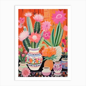 Cactus Painting Maximalist Still Life Echinocereus Cactus 1 Art Print