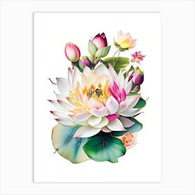 Lotus Flower Bouquet Decoupage 4 Art Print