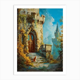 Ginger Cat On The Steps Of A Castle Art Print