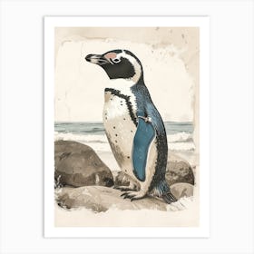 Adlie Penguin Boulders Beach Simons Town Vintage Botanical Painting 1 Art Print