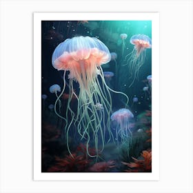 Sea Nettle Jellyfish Neon Illustration 8 Art Print