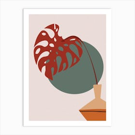 Monstera Plant Boho Botanical Drawing Floral Background Leaves Tropical Exotic Bohemian Nature Art Print