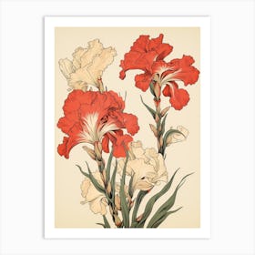 Great Wave With Gladiolus Flower Drawing In The Style Of Ukiyo E 2 Art Print