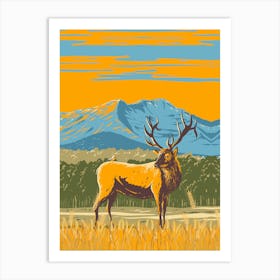 Elk In The Field watercoloring Art Print