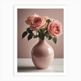 A Vase Of Pink Roses 13 Art Print