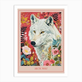 Floral Animal Painting Arctic Wolf 3 Poster Art Print