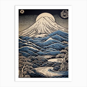 Mount Fuji Japan Linocut Illustration Style 1 Art Print