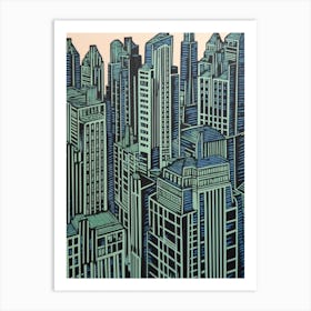 Chrysler Building New York City, United States Linocut Illustration Style 3 Art Print