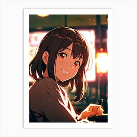 Anime Girl In A Restaurant Art Print