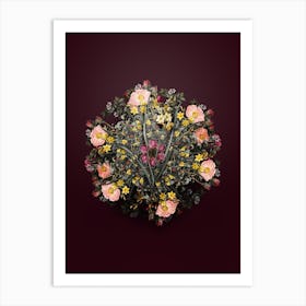 Vintage Gladiolus Lineatus Flower Wreath on Wine Red n.0640 Art Print