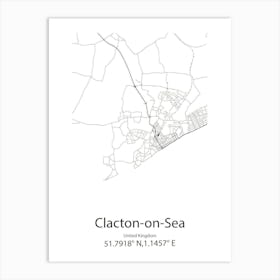 Clacton On Sea,United Kingdom Minimalist Map Art Print